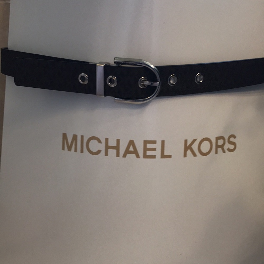 Michael Kors Logo Belt Black with silver Trin